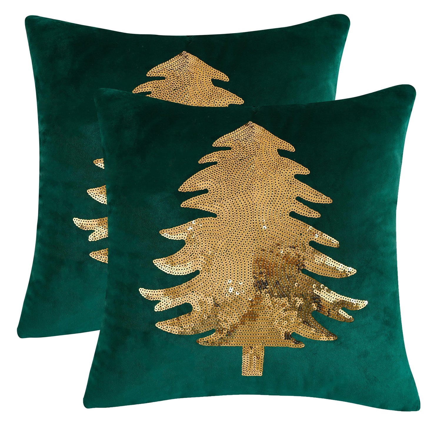 Tosleo Christmas Pillowcases 18 x 18 inch Set of 2 Dark Green Xmas Tree Sequins Throw Pillow Cover Christmas Pillow case Party Decorations Winter Holiday Cushion Cases