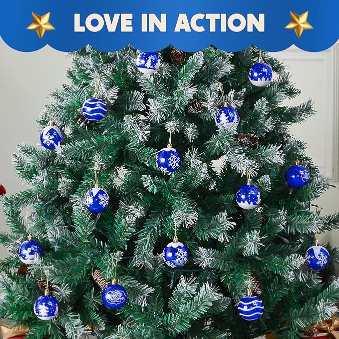 Joiedomi 24 Pcs Christmas Ball Ornaments, Blue & White 2.3” Deluxe Delicate Painting & Glittering Shatterproof Christmas Tree Ornaments for Wreath Garland Holiday Indoor Party