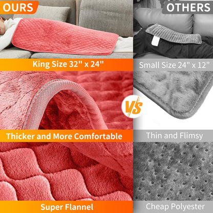 King Size Heating Pad for Back Pain 32"x24" Extra Large Electric Heating Pad for Period Cramps Relief & Body Neck Shoulder Auto Shut Off Heat Pad Temperature Settings Machine Washable Gray