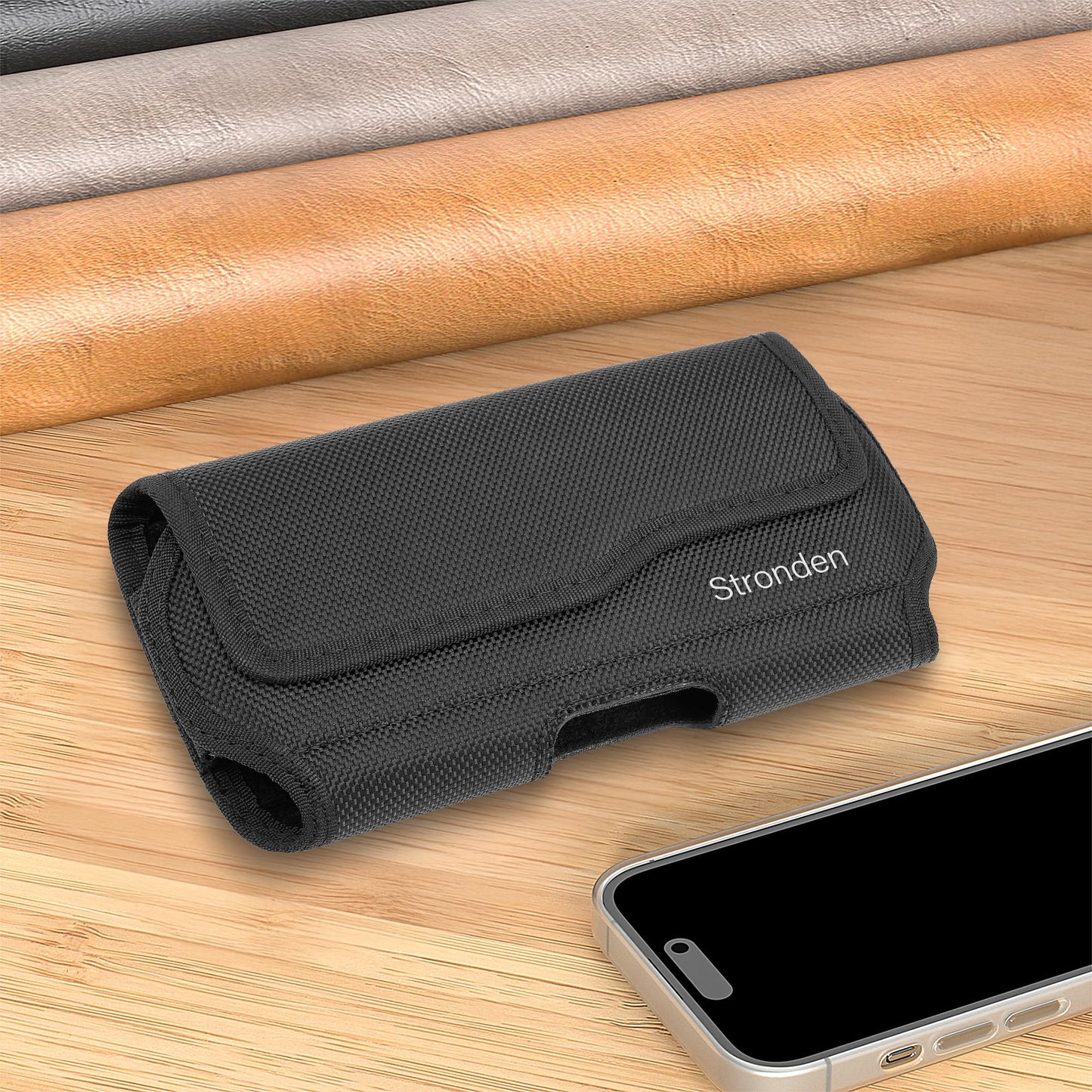 Stronden Magnetic Closure Holster for iPhone 17 Pro, 17e, 17, 16 Pro, 16, 16e, 15, 15 Pro, 14, 14 Pro, 13, 13 Pro, 12, 12 Pro - Military Grade Nylon Pouch with Metal Belt Clip & Loop (Fits Slim Case)
