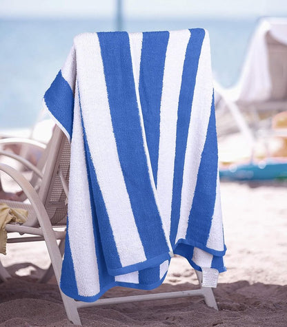 Oversized Cabana Beach Towels - Pack of 4 Cotton 30x60 Inches | Modern Striped Design in Blue