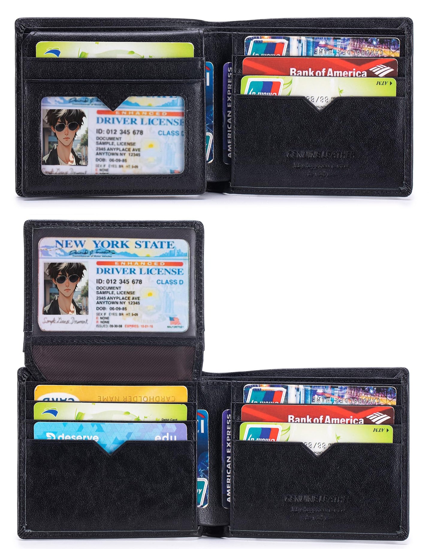 Golnestyn RFID Blocking Leather Wallets for Men, Men's Top Grain Leather Bifold Wallet with 9 Card Slots, 2 ID Windows, Slim Non Bulky Durable Wallet for Travel & Business Gift (Black)