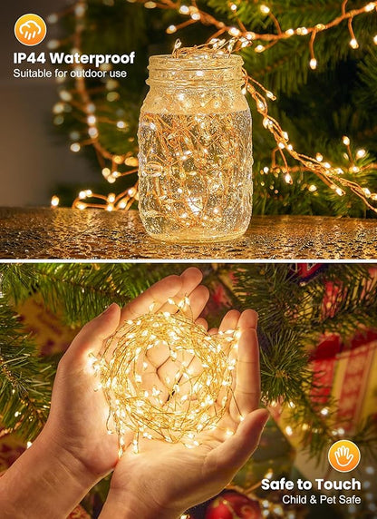 Flowing Fairy Lights Plug in with 14 Modes, 10FT 388LED Twinkle Firecrackers String Lights Indoor, Christmas Tree Cluster Lights Waterproof for Bedroom Garland Christmas Decor, Warm White