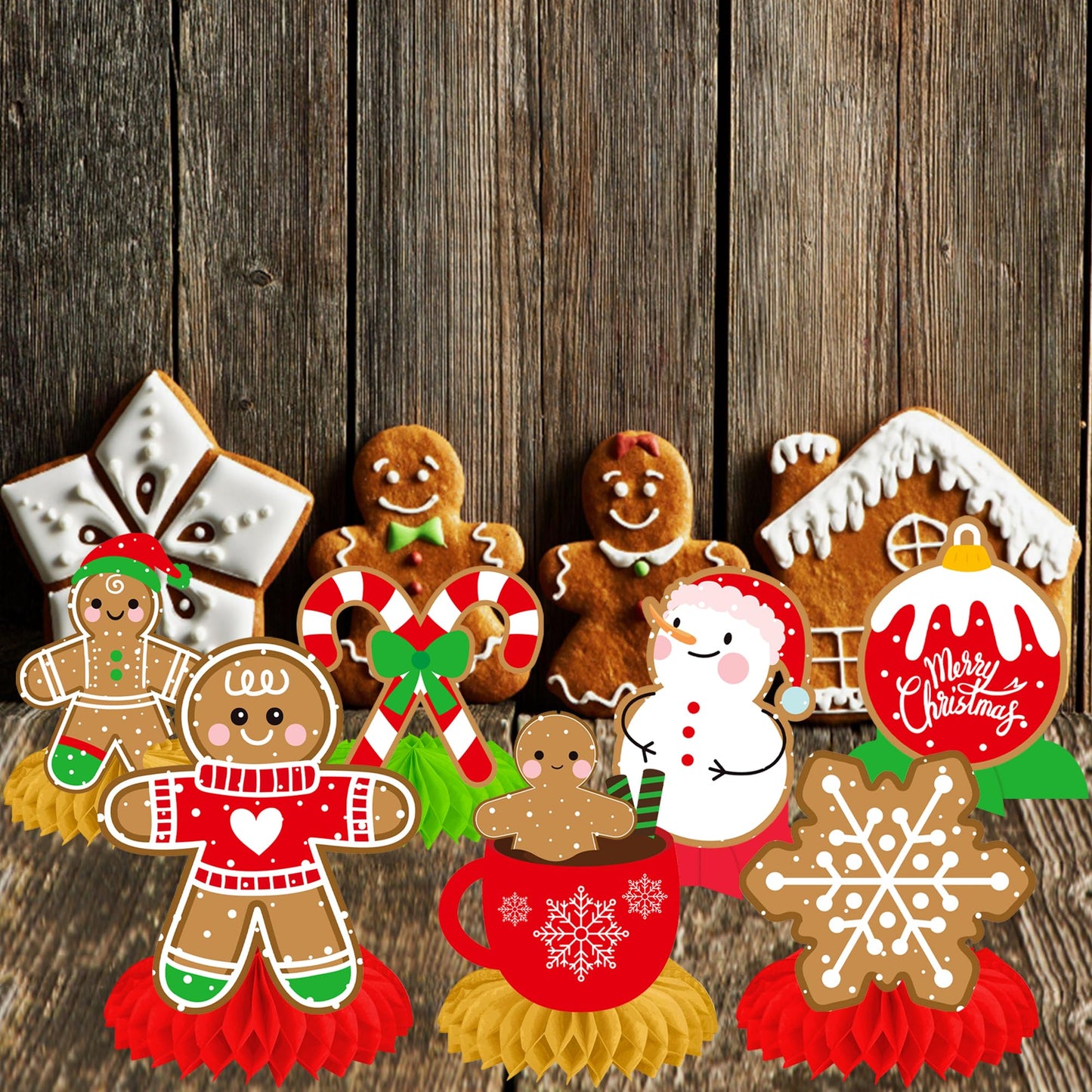 Christmas Honeycomb Centerpieces 12Pcs Gingerbread Man Party Table Centerpieces Gingerbread Party Decorations Merry Xams Snowflake Centerpieces for Winter Holiday Favor Supplies