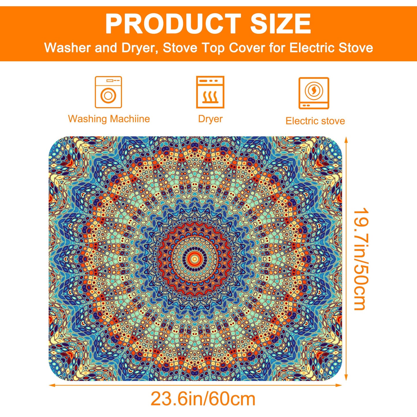 Boho Mandala Flowers Dryer Top Protector Mat,Dust-proof Washer and Dryer Covers For The Top,Non-slip Washing Machine Dust Cover Pad for Laundry Room Home Decor,23.6"x19.7"