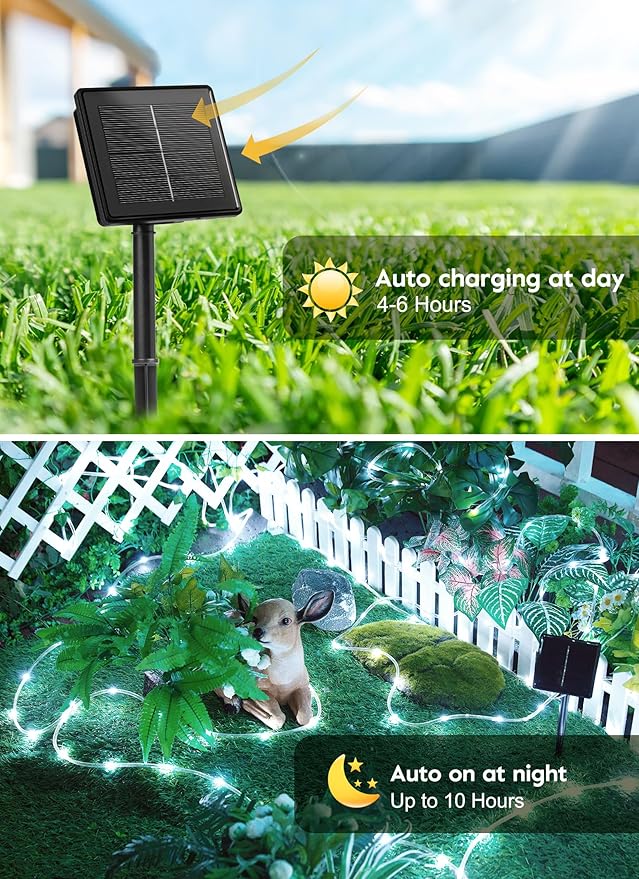 Brightown 2-Pack 39FT 100LED Solar Rope Lights, Solar Outdoor Lights IP65 Waterproof Solar Powered Fairy Lights with 8 Lighting Modes for Party Garden Yard Home Holiday Tree Decoration, Pure White