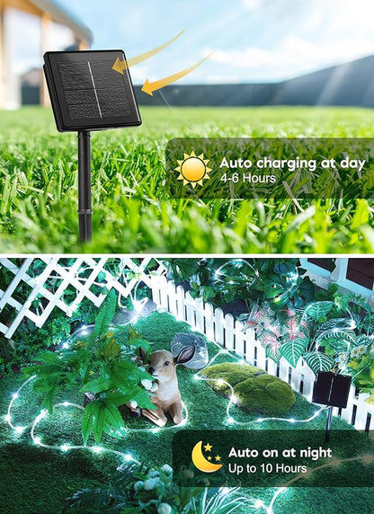 Brightown 2-Pack 39FT 100LED Solar Rope Lights, Solar Outdoor Lights IP65 Waterproof Solar Powered Fairy Lights with 8 Lighting Modes for Party Garden Yard Home Holiday Tree Decoration, Pure White