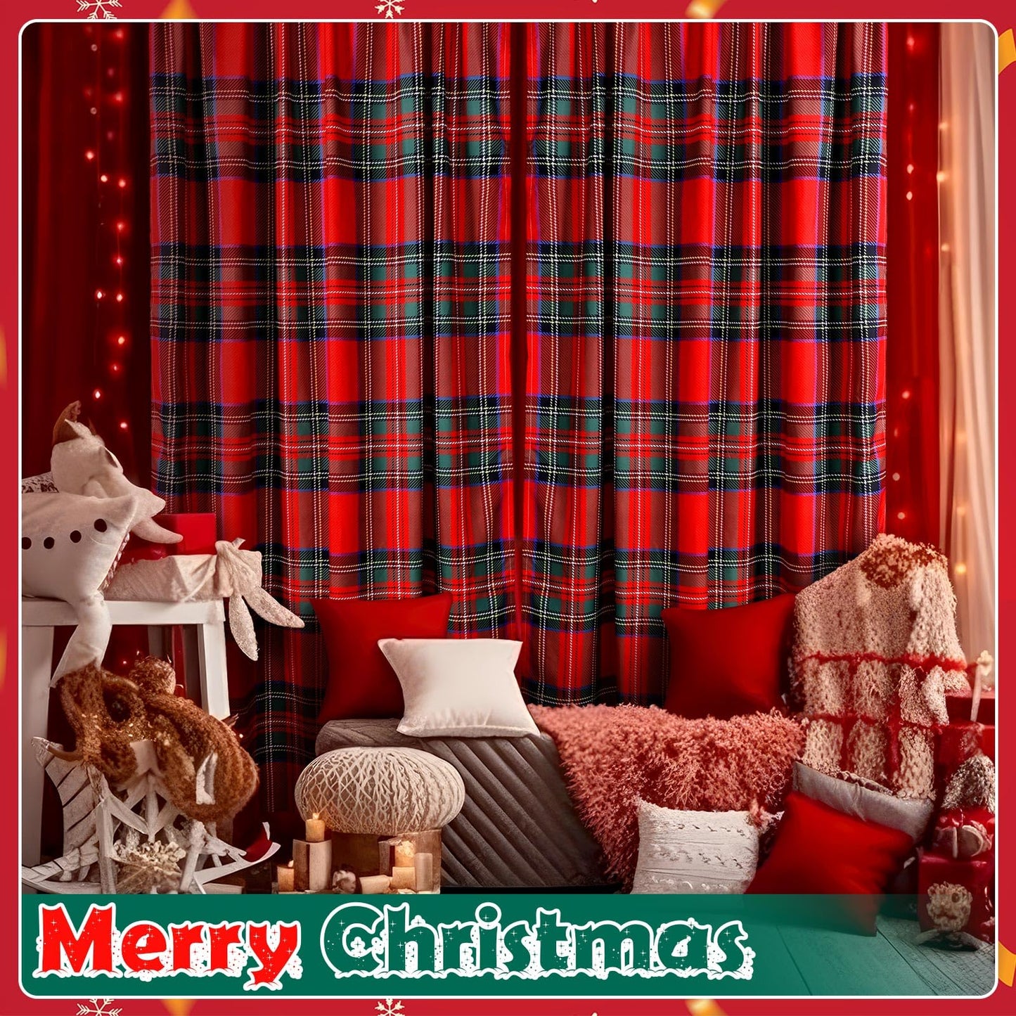 Fanfanwin Buffalo Plaid Curtains Buffalo Plaid Curtain Farmhouse Xmas Window Drapes for Living Room Bathroom Home Decoration