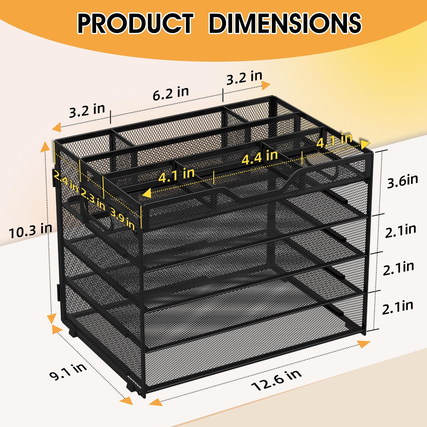 OrgMate 5 Tier Paper Letter Tray with 3 Drop-in Pen Holders, Mesh Desk File Organizer with Handle, Desk Organizers and Accessories for School,Home, Office Supplies Storage-Black