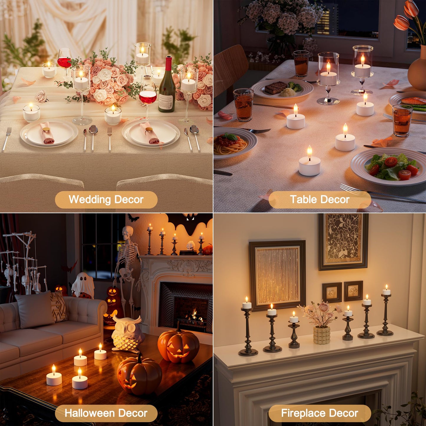 Kimjo Rechargeable Flameless Tea Lights Candles with Charging Base & Remote Timer, 6Pcs Battery Operated LED Candles, Flickering Electric Fake Tealight for Wedding Halloween Christmas Decor