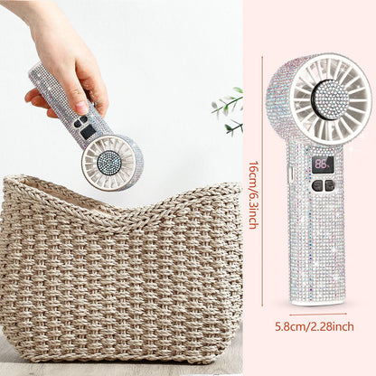Mudder Rhinestone Handheld Fan Crystal Bling Mini Personal Fan Glitter Bedazzled Portable Usb Rechargeable & Battery Operated for Girls Women Outdoor Travel Indoor Makeup Office (Silver,Not Foldable)