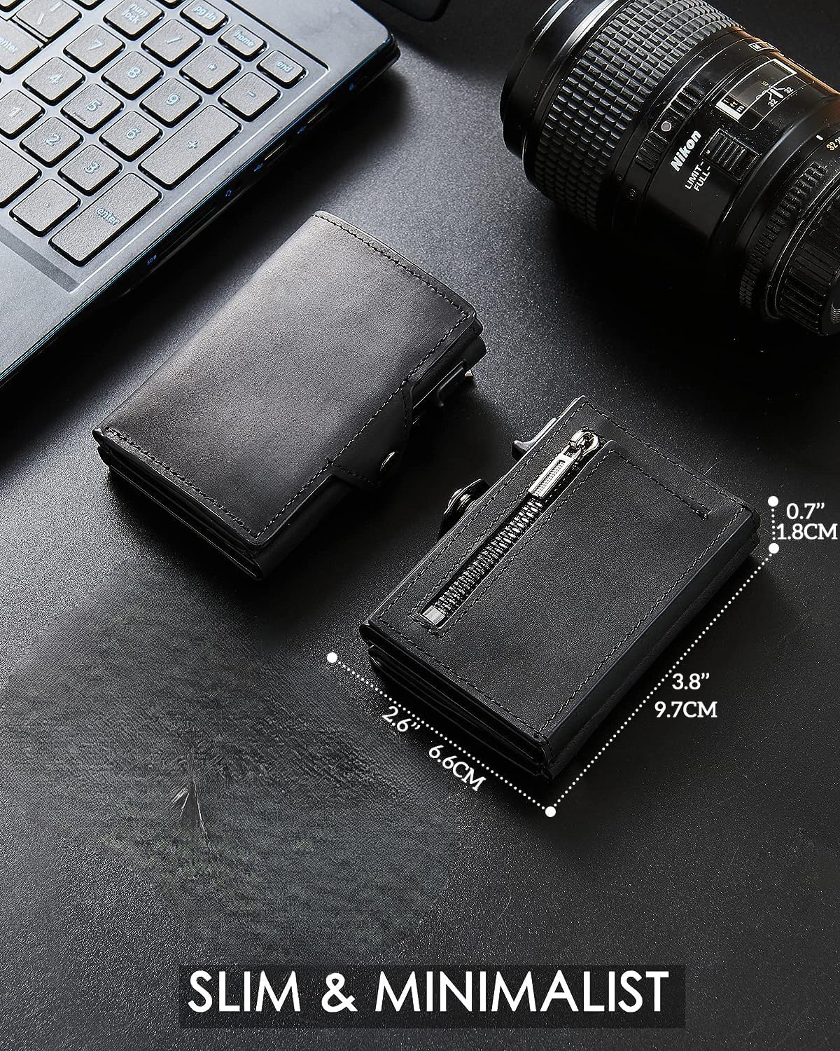 Plinvo Men's Slim Genuine Leather Wallet, RFID Protected with Airtag Holder and Minimalist Design (Black)