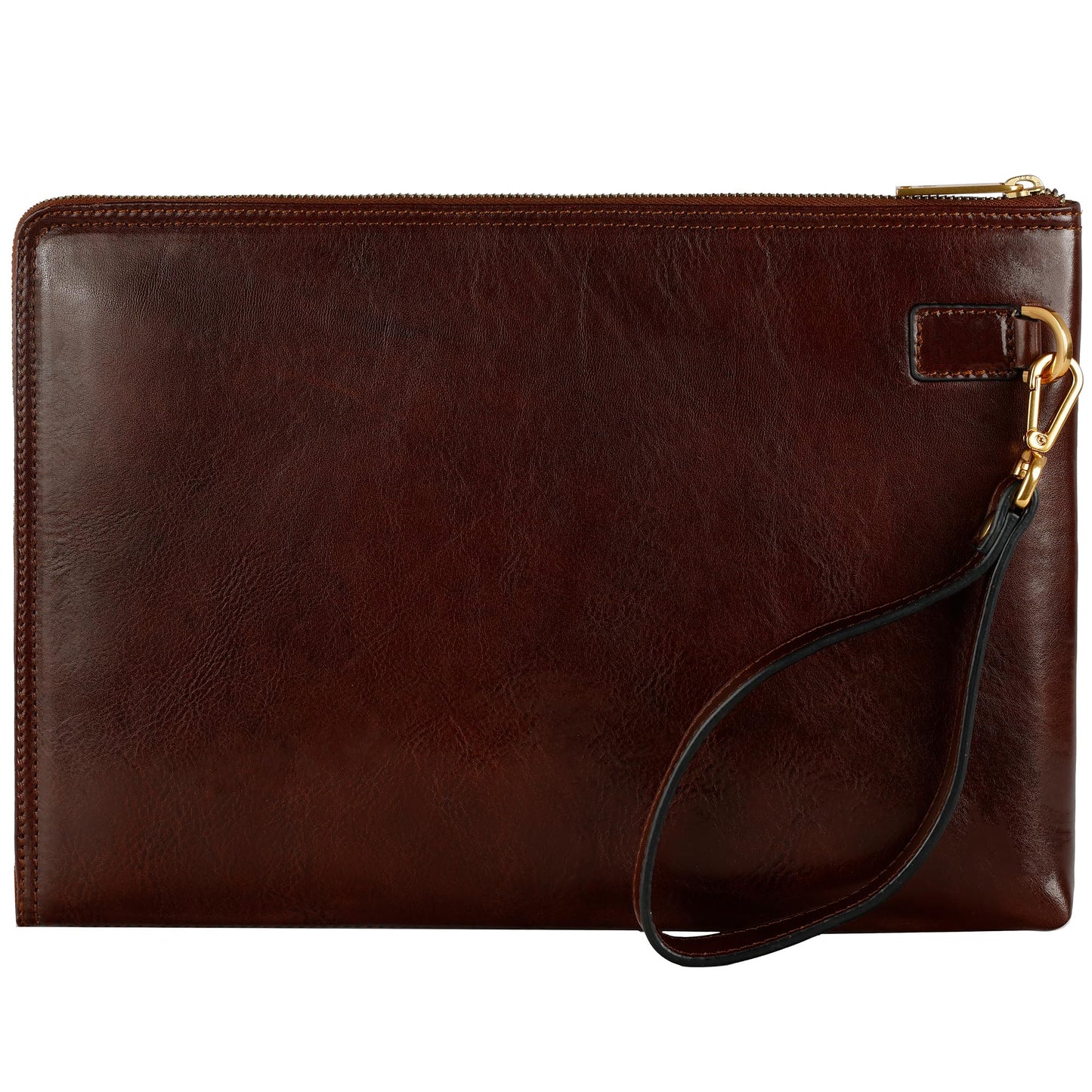 Time Resistance Leather Clutch for Men - Organizer Wrist Bag Briefcase - Handmade in Italy (Brown)