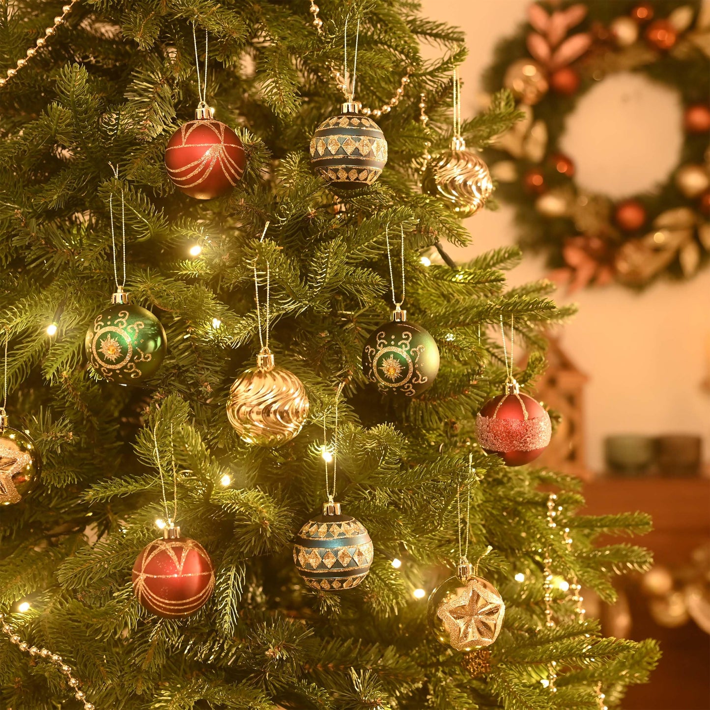 Valery Madelyn Ornaments for Christmas Tree Decorations, 16ct 2.36 Inches Red Green Blue and Gold Shatterproof Christmas Ornaments Set Bulk, Luxury Hanging Decor for Xmas Party Holiday