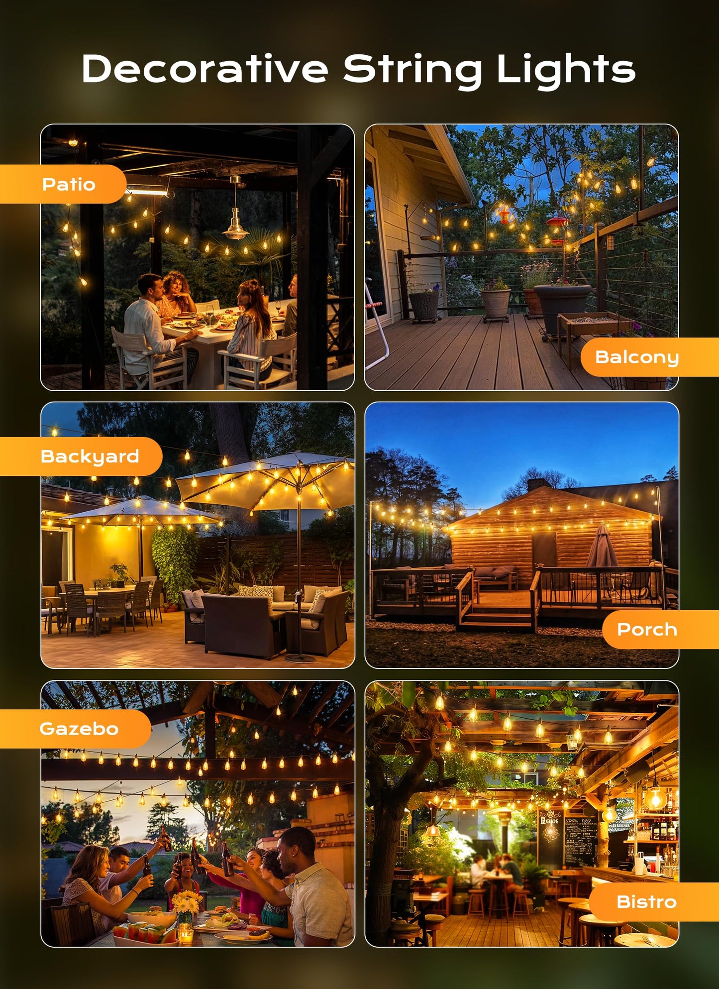 Brightown Outdoor String Lights Patio Lights, 100FT ST38 Shatterproof Dimmable Waterproof Connectable LED Christmas Lights, Hanging Outside Light for Backyard, Porch, Deck, Balcony, Garden, Home Decor