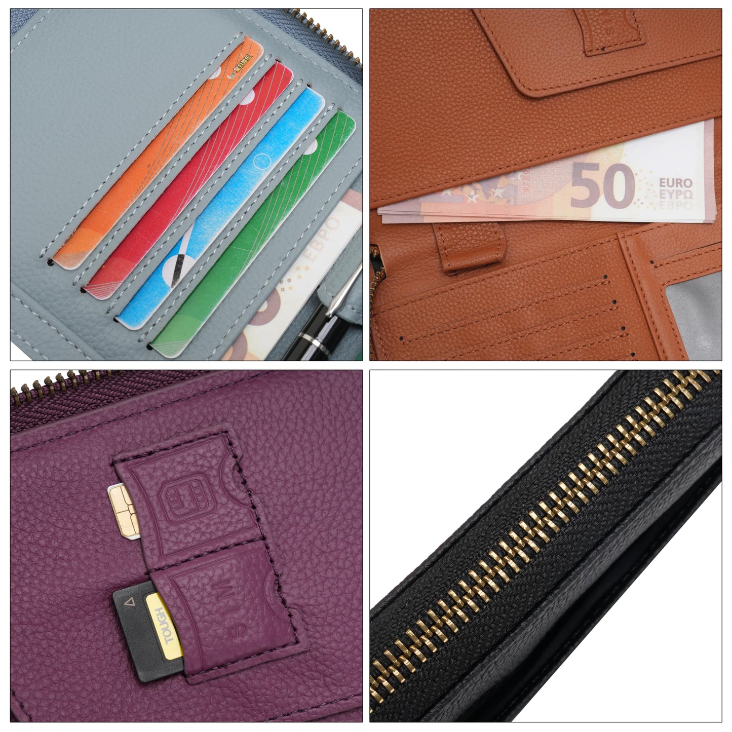 WASON Leather Zipper Travel Passport Wallet Holder RFID Blocking Cover, Passport case Pocket Slot for Card, Cash, ID, Boarding Pass and Ticket for Men, Women and Family Trips (Purple)