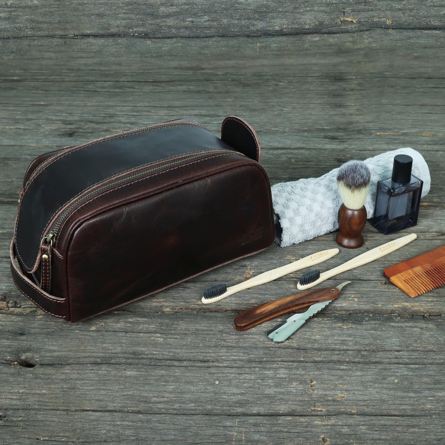 leather castle Toiletry Bag | Leather Dopp Kit for Men & Women – Travel Organizer with Multiple Compartments, Water-Resistant, Durable & Stylish | Grooming Essentials, Shaving & Makeup Pouch (Brown)