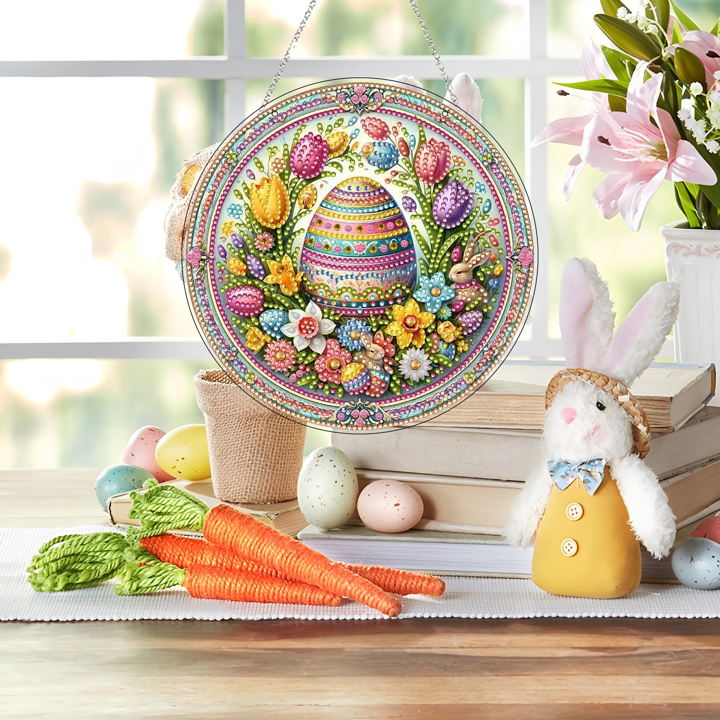 DIY Acrylic Diamond Art Painting Wreath Kits Special Shaped Rhinestone 5D Diamond Art Window Pendants Home Garden Wall Hanging Kits Hanging Ornament (Easter Egg)