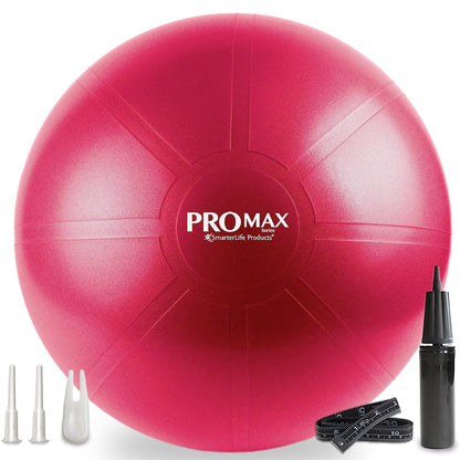 SmarterLife PRO MAX Exercise Ball – Yoga, Stability & Balance Trainer for Core Workouts, Fitness, Physical Therapy, Pregnancy & Office Chair Support – Anti-Slip, Anti-Burst (55 cm, Berry Red)