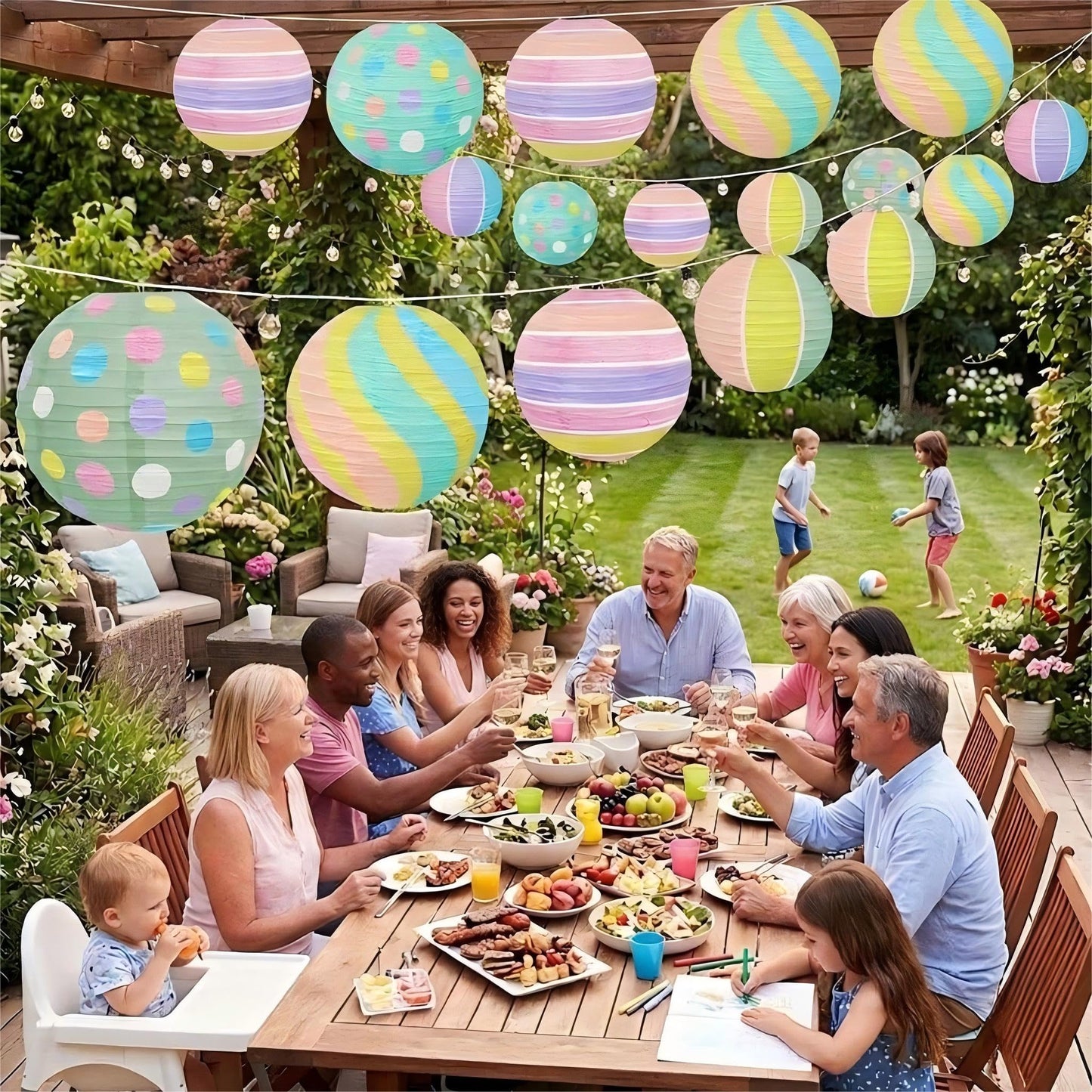 ADLKGG 12 Pieces Pastel Party Decorations - 8 Inches Hanging Paper Lanterns for Baby Shower, Mother's Day Brunch, Spring Garden Party, Bridal Shower and Easter Classroom Decor