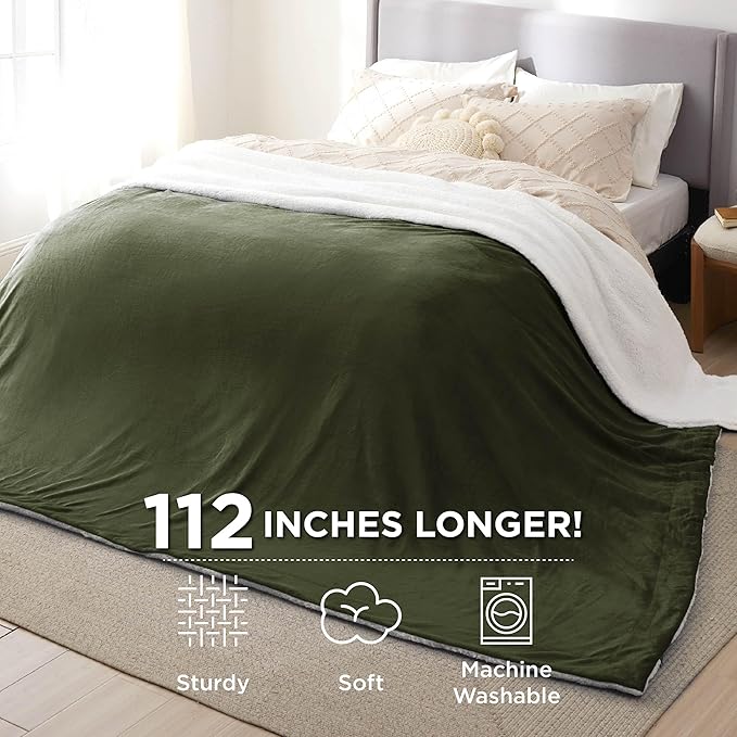 Bedsure GentleSoft Sherpa Fleece Oversized Cal King Blankets for Bed - Thick and Warm Throw for Men, Soft Fuzzy Plush Large Blanket for Winter, Olive Green, 112x98 Inches