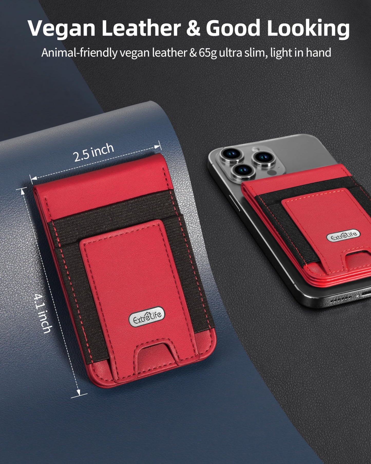 For Magsafe Wallet Stand, Strongest Magnetic Wallet for iPhone 17/16/15/14/13/12 Series, Magnetic Card Holder with Adjustable Stand, ID Window, 10 Cards Holder, Vegan Leather, RFID Blocking, Red
