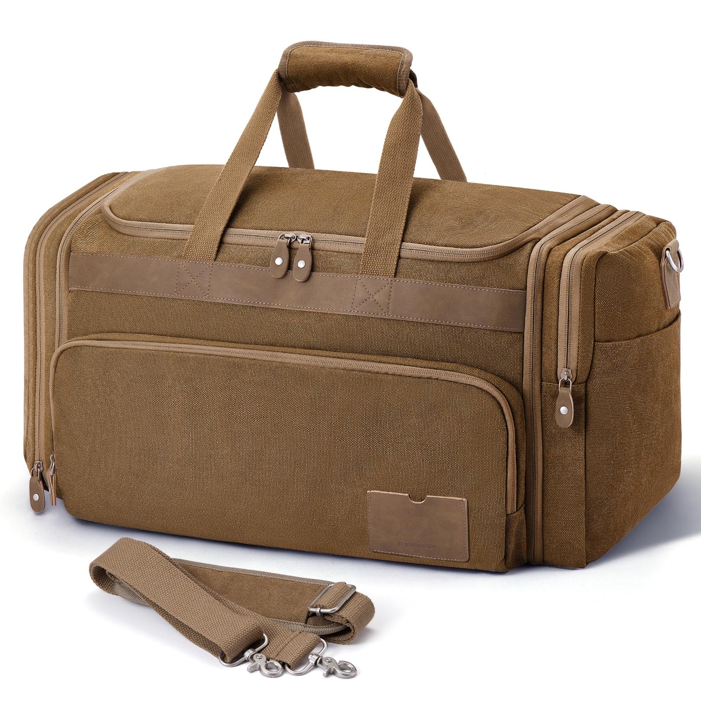 SHOWKOO Duffle Bag for Travel 60L Expandable Canvas Travel Bag Durable Vintage Weekender Overnight Carry On Bag for Men(Coffee)