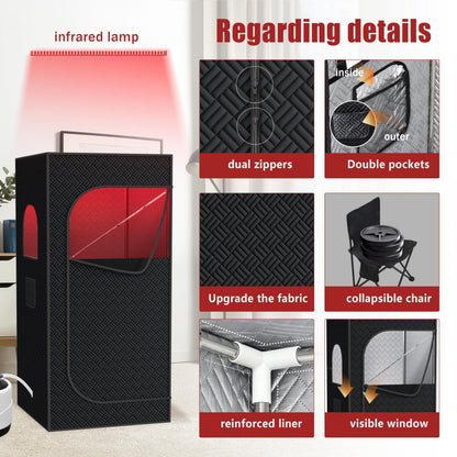 Nirvix Sauna Box, Portable Steam Sauna for Home with 1000W 3L Steamer, 9-Level Temperature Control & Remote, with Foldable Chair, for Relaxation, Detox & Indoor/Outdoor Use (Infrared Red Light Sauna)