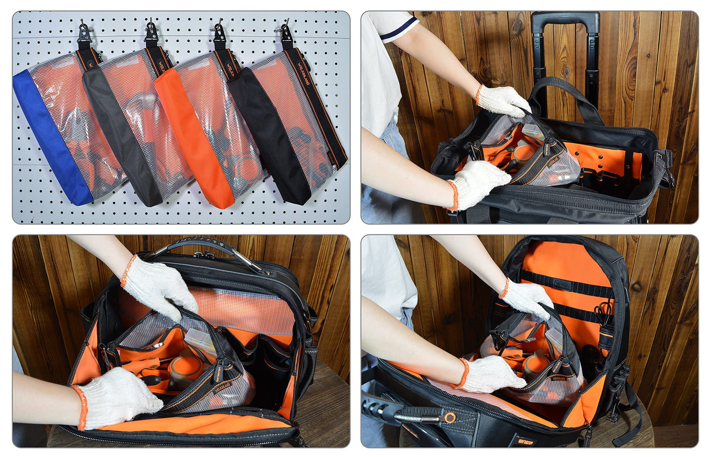 WELKINLAND Clear Tool Pouch, 4PCS Tool pouches, 13" Tools pouch, Zipper tool pouch, Tool pouch bag, Tool bag organizer, Small tool bag, Small tool pouch, Small tool bags, Tool pouches with zipper