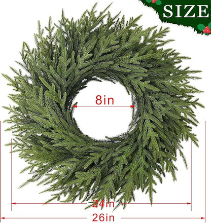 Christmas Wreaths 26" Norfolk Pine Wreath for Front Door, Artificial Christmas Wreaths Faux Green Fake Pine Needles Wreath for Front Door Wall Windows Indoor Outdoor Christmas Decor