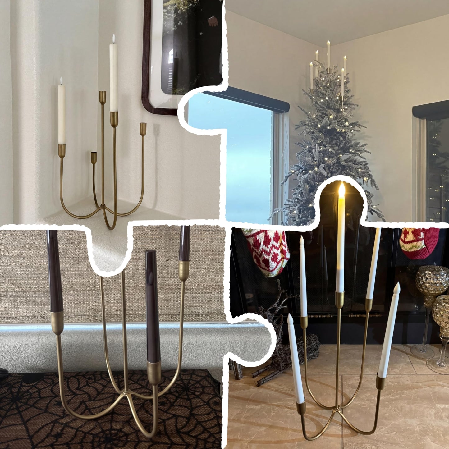 Perfnique 5-Candle Iron Candelabra, 17 Inch Antique Brass Gold Candle Holder, Hand-Forged Cast Gold Candle Holder for Wedding, Event, Christmas & Dining, Table Centerpiece Décor