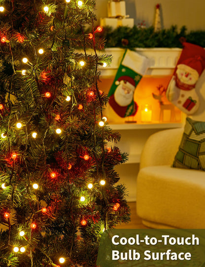 BOHON Christmas Lights 17FT 50 LED Faceted G15 Red and Warm White String Lights Outdoor Plug in Commercial Lighting Grade Tree Decorations for Indoor Xmas Decor, Green Wire, Waterproof
