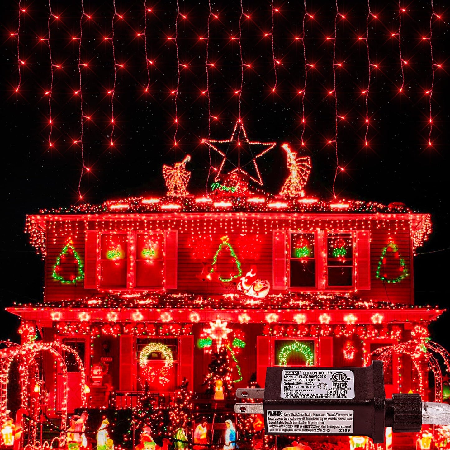 oopswow Christmas Icicle Lights Outdoor,300LED 33FT Christmas String Lights,Connectable Valentine's Day Lights with 30V Plug in for Valentine Wedding Party Eave Garden Wall Indoor Decor, Red