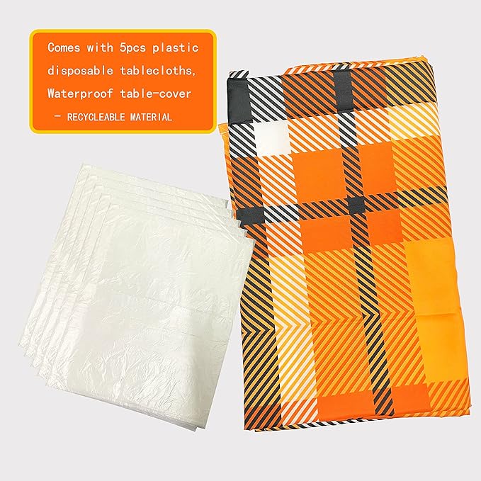 Fall Tablecloth 54"x108" Rectangle Orange Black Buffalo Plaid Fabric Tablecloth Dining Table Cover for Fall Autumn Thanksgiving Harvest Kitchen Farmhouse Outdoor Picnic Camping Party Decor Supplies