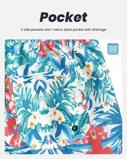 maamgic Mens Swim Trunks Quick Dry Swim Shorts with Mesh Lining Funny Swimwear Bathing Suits 7inch Hawaii Floral XX-Large