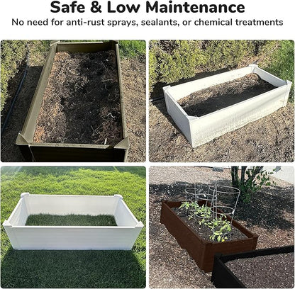 Raised Garden Bed - 2x4 ft Planter Box - Weathered Wood HDPE - No Tools Needed - DIY Kit for Urban Gardening, Flowers, Herbs & Vegetables - Made in The USA