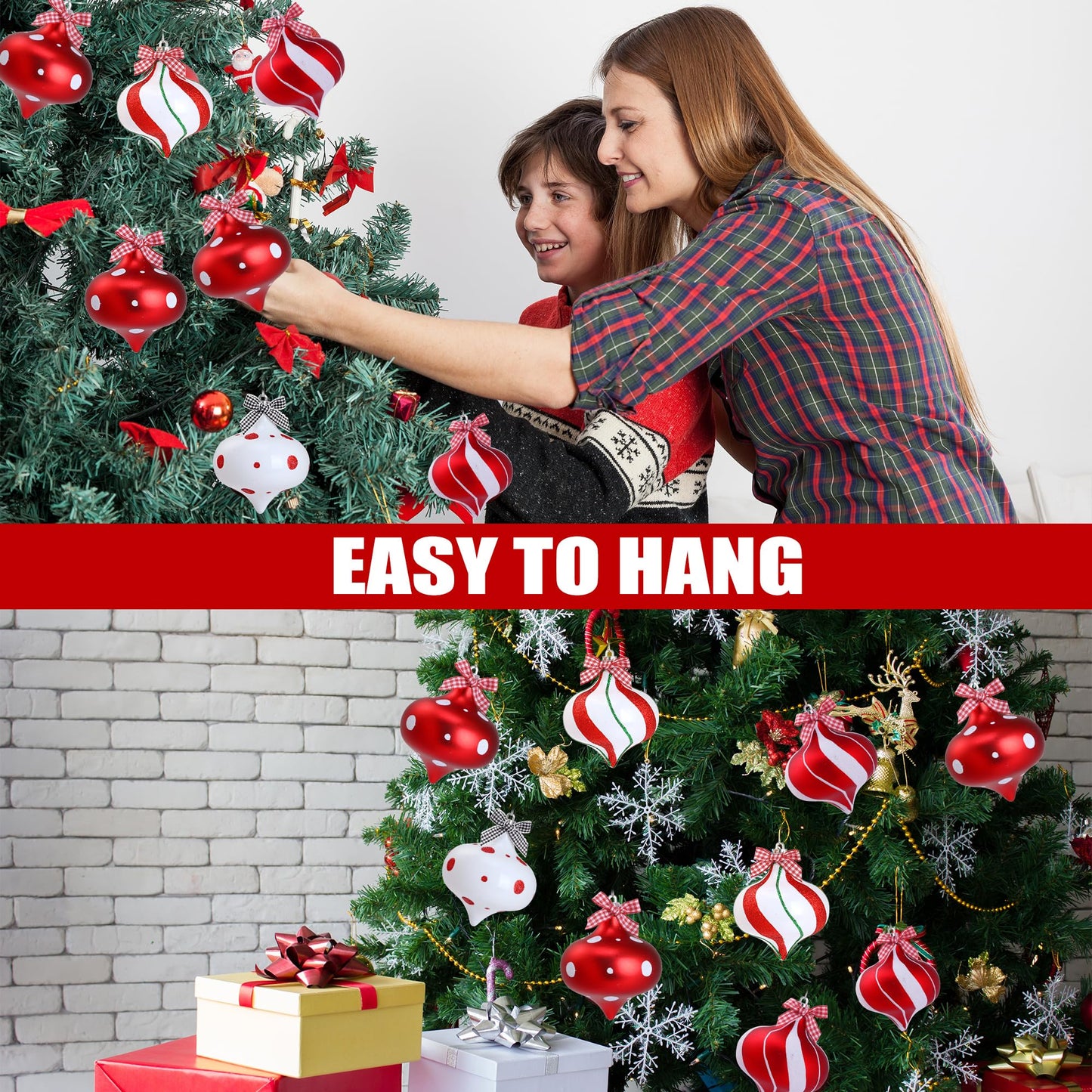 Sggvecsy 12 Pcs Peppermint Candy Ornaments - Candy Cane Balls, Red & White Hanging Stripes - Christmas Tree Ornaments for Xmas Party & Indoor/Outdoor Holiday Home Decorations