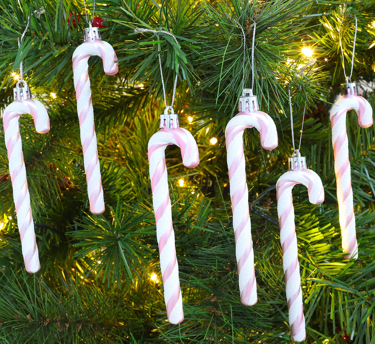 Christmas Concepts® Pack of 6-13cm Glitter Candy Cane Christmas Tree Decorations/Ornaments (Baby Pink)