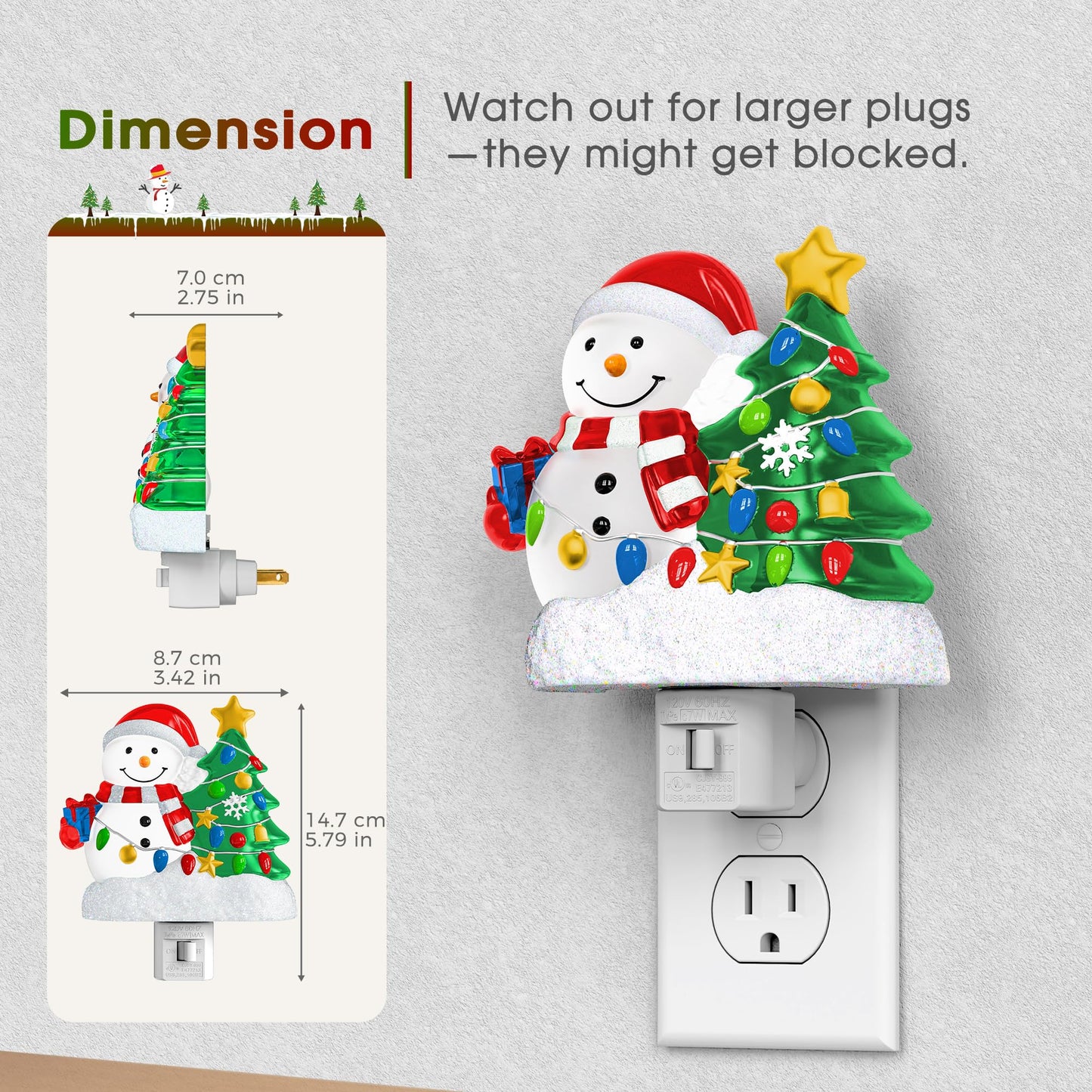 Briignite Snowman Christmas Tree Night Light[2 Pack], 5000K Night Lights Plug into Wall, Christmas Tree Cute Night Light for Kids, Plug in Nightlight with 360° Rotatable for Christmas Decor Party
