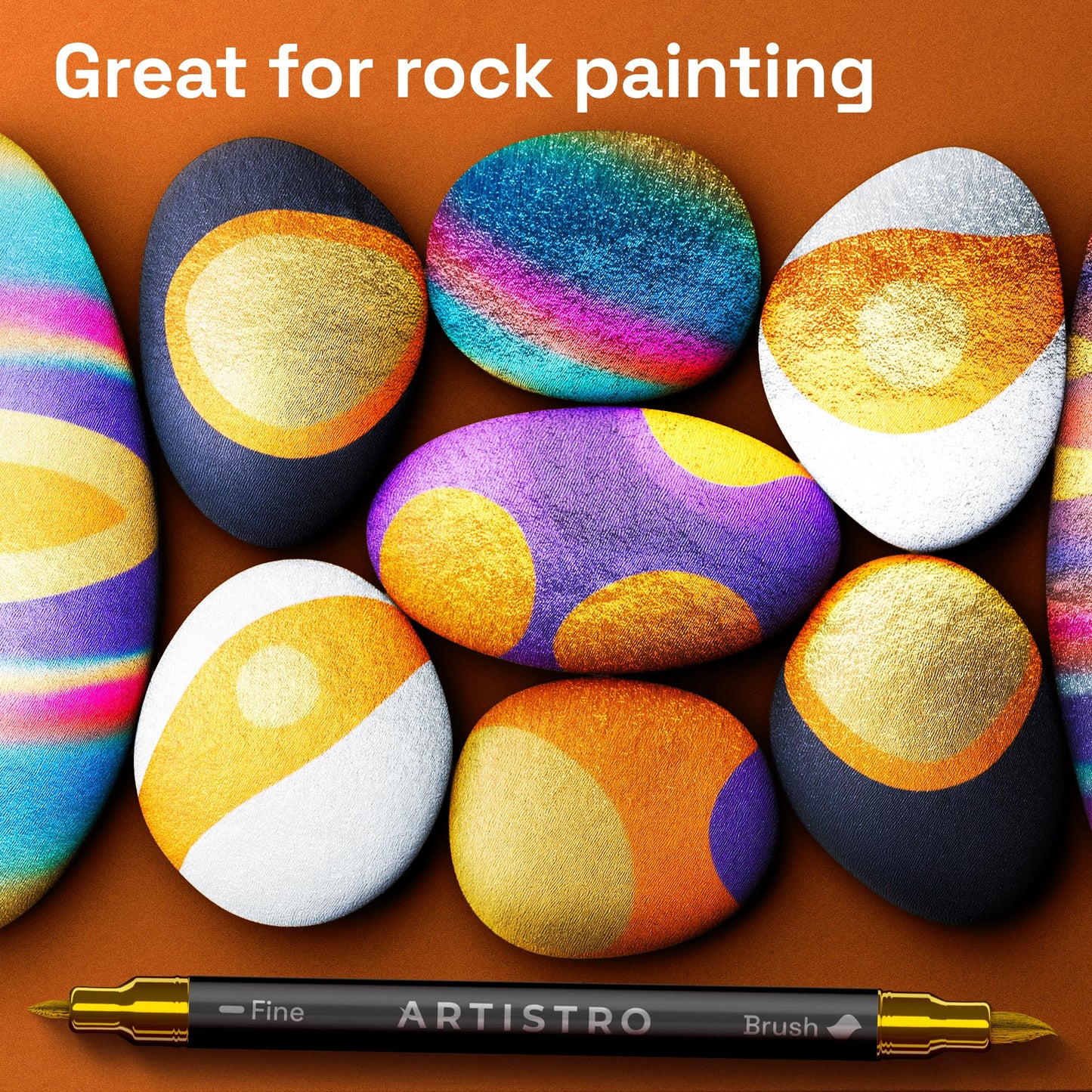 ARTISTRO 36 Metallic Acrylic Paint Markers - Paint Pens for Drawing, Brush + Fine Tips - For Fabric, Rock, Glass, Wood, DIY - Art & Craft Supplies for Adults, Teens, Kids - Teacher Appreciation Gift