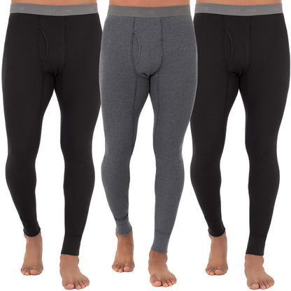 Fruit of The Loom Men's 3-Pack Recycled Waffle Thermal Underwear Bottom, Black/Black/Greystone Heather, X-Large