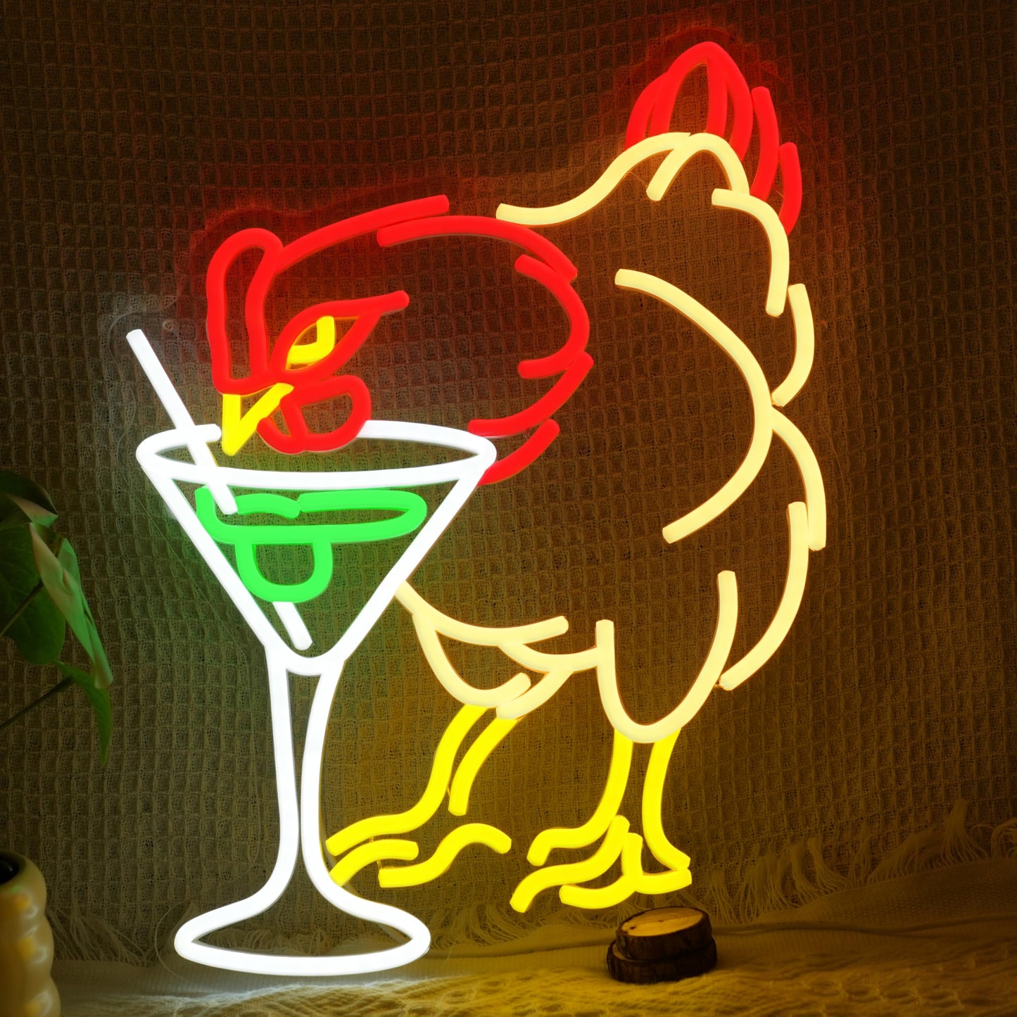 Chicken Cocktail Neon Sign Dimmable Martini Chicken Neon Light LED Rooster Animal Light Sign for Wall Decor Kitchen Bar Club Party