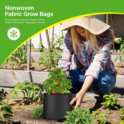 HealSmart 12-Pack 5 Gallon Grow Bags, Nonwoven Aeration Fabric Pots with Handles, Cloth Plant Pots, Suitable for Garden Fruits, Vegetables, Tomato and Flowers, Black