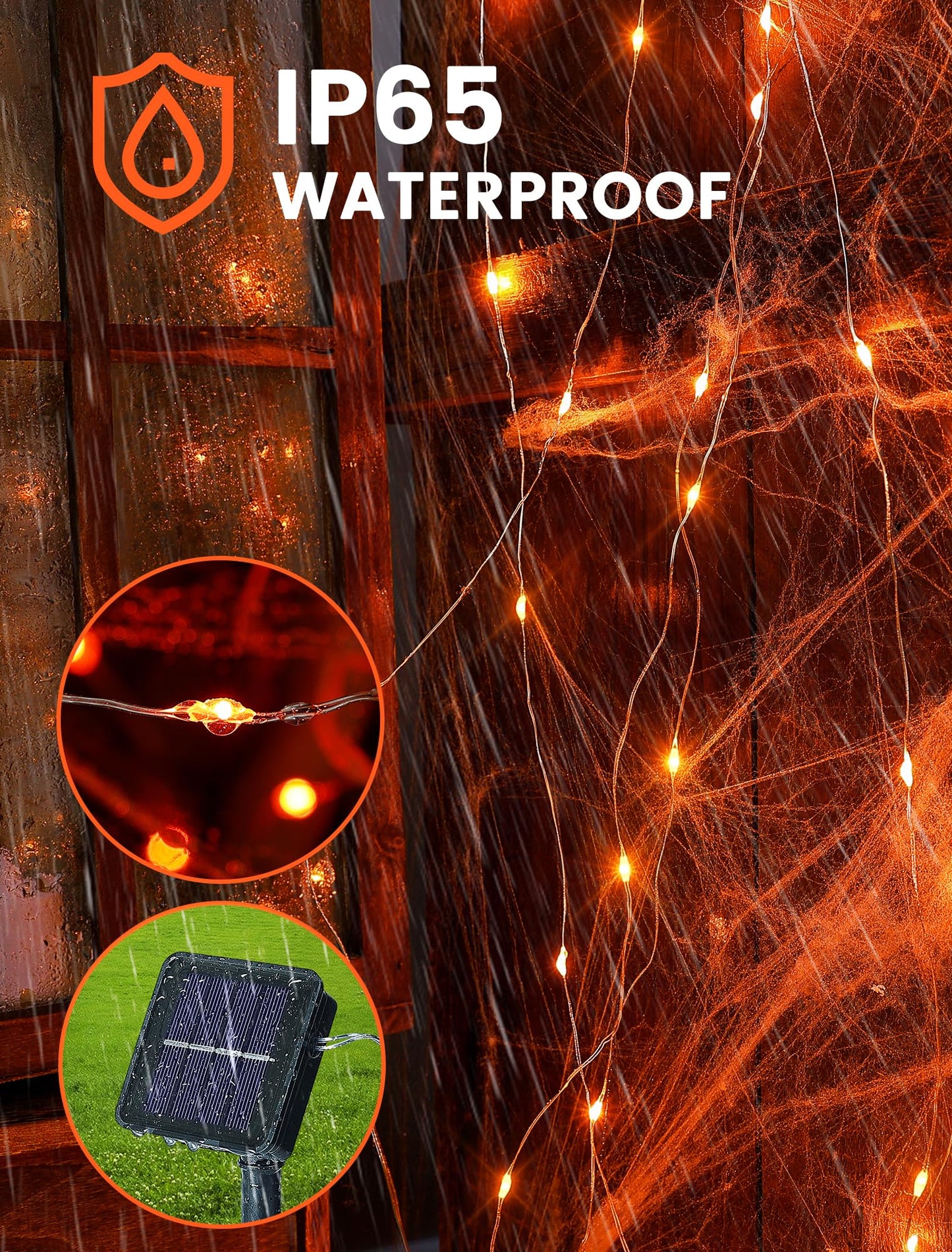 BEEWIN 2 Pack Orange Solar Fairy Lights Outdoor,Each 33ft 100 LED Solar Powered Halloween String Lights,Waterproof Copper Wire Twinkle Light for Thanksgiving Christmas Trees Party Yard Decor