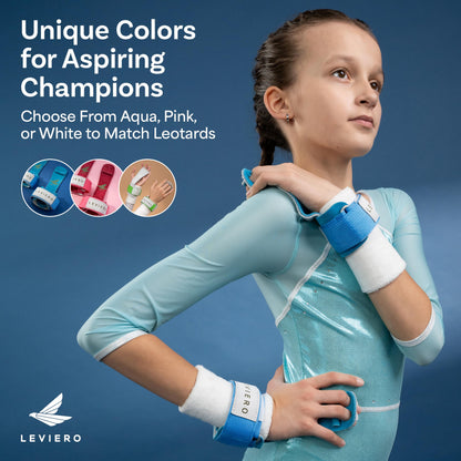 LEVIERO Gymnastics Grips Set Narrow Nippers, Grips for Gymnastics Girls, Dowel Grips with Soft Leather, Hook and Loop Wrist Straps, and Adjustable Finger Holes, for All Ages - (Aqua, 00)