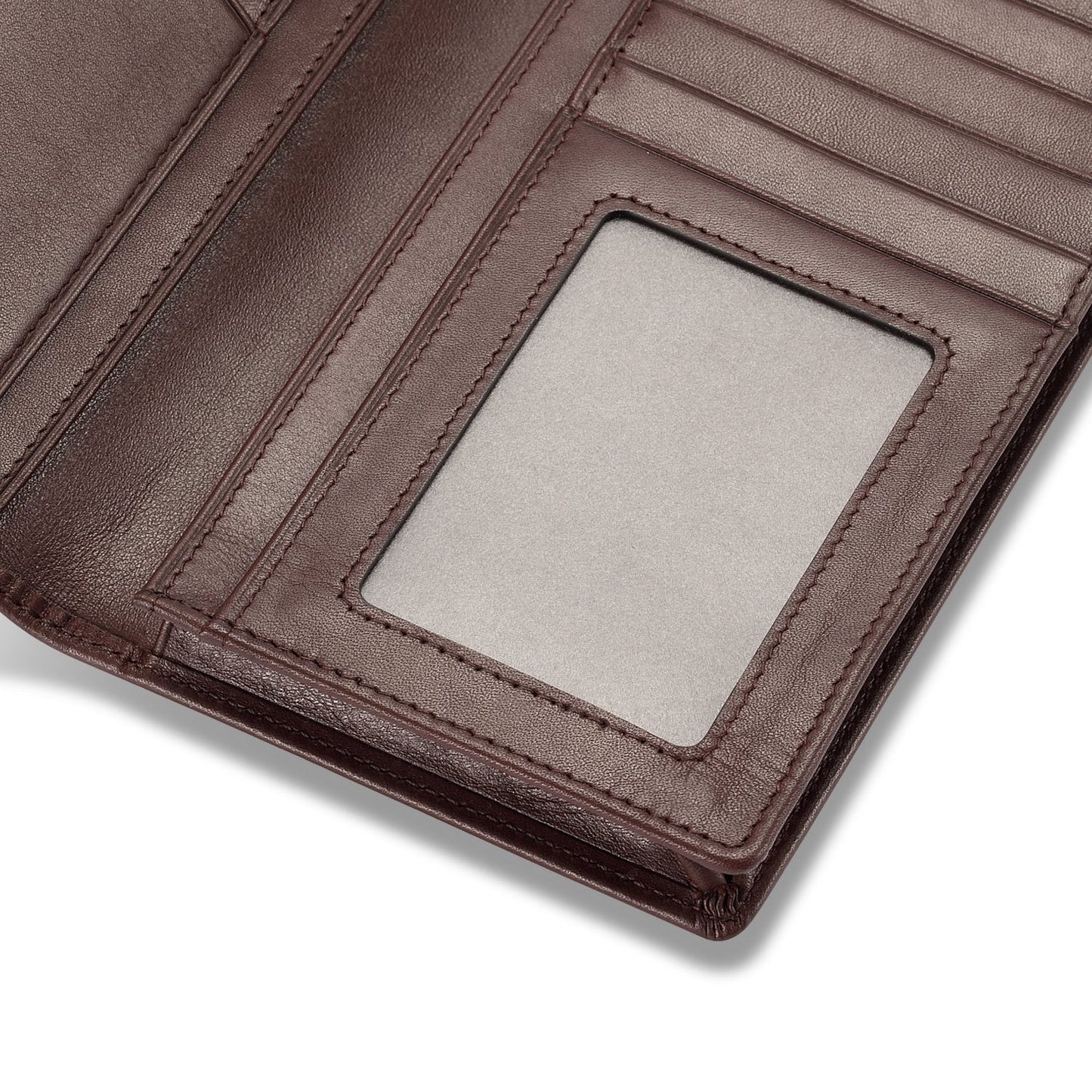HISCOW Bifold Long Wallet with 15 Credit Card Slots - Italian Calfskin (Coffee)