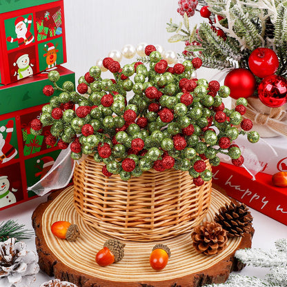 Fangoo 20 Pack 7 Inch Artificial Green Red Berry Picks for Christmas Tree Burgundy Green Red Berries Stems Holly Berry Branches Ornaments Wreath Crafts Wedding Holiday Season Winter Home Decor