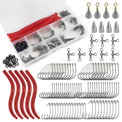 Wacky Rig Bass Fishing Hooks Kit, 116pcs Worms O Rings Weedless Wacky Rig Hooks Fishing Weights Swivels Tackle Box Kit for Bass Artificial Soft Stick Baits