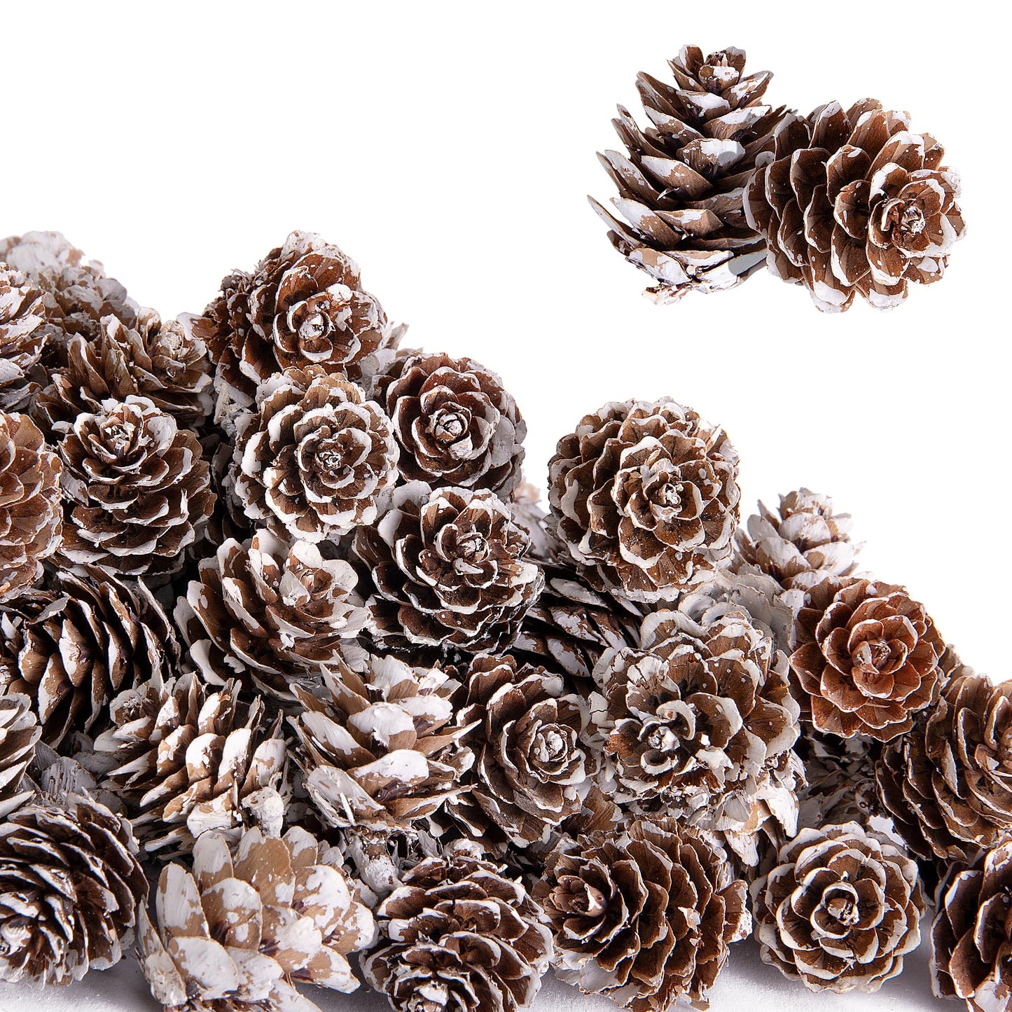 Deloky 150 Pcs Christmas Natural Mini Pine Cones- 1" Small Christmas Snow Pinecones Ornaments- Thanksgiving Mini Snow Pinecones for DIY Crafts Vase Fillers Fall Winter Home Christmas Tree Decor