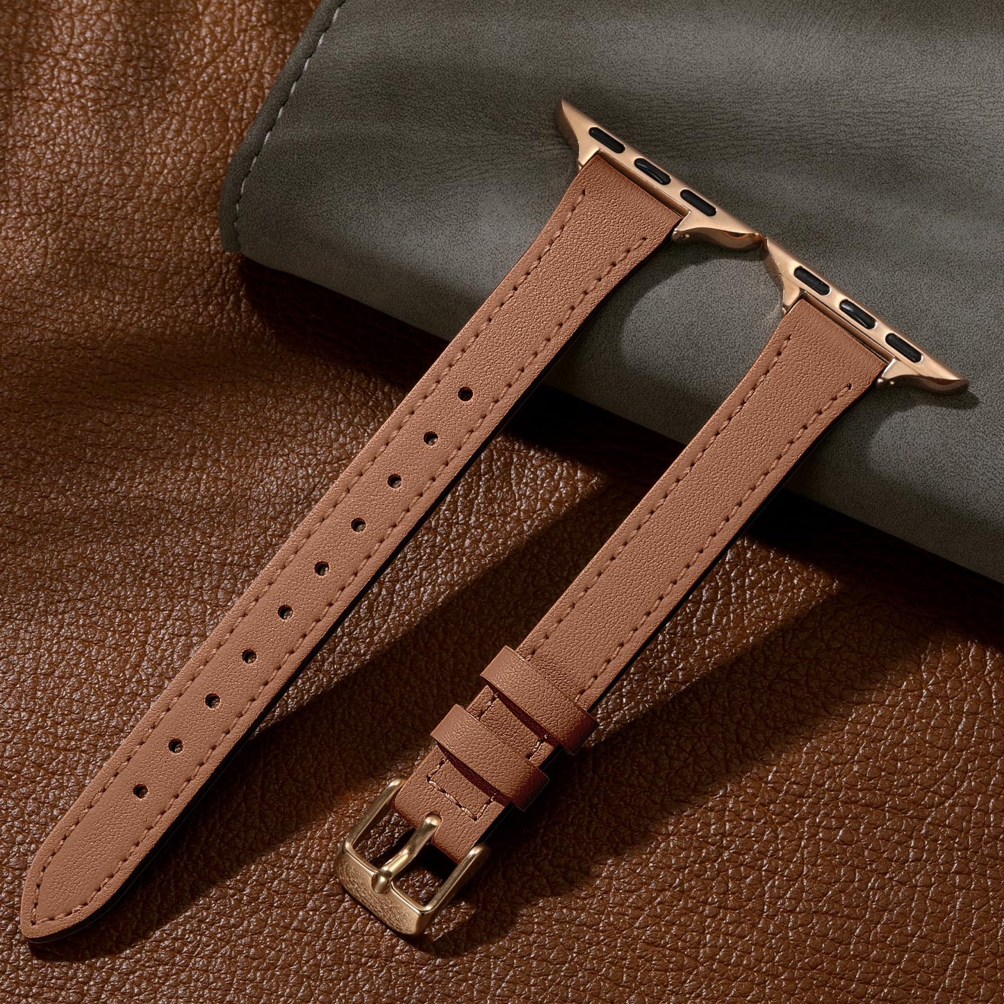 Charlam Slim Leather Band Compatible with Apple Watch Bands for Women 40mm 38mm 41mm 42mm 44mm 45mm 46mm, Top Grain Genuine Leather Strap Thin Wristband for iWatch Series 11 10 SE 9 8 7 6 5 4 3 2 1
